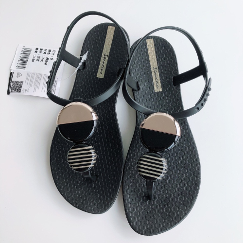?*Ipanema*巴西涼鞋(圓形幾何條紋 ELLA FEM T字 夾腳涼鞋) 黑 2639320576