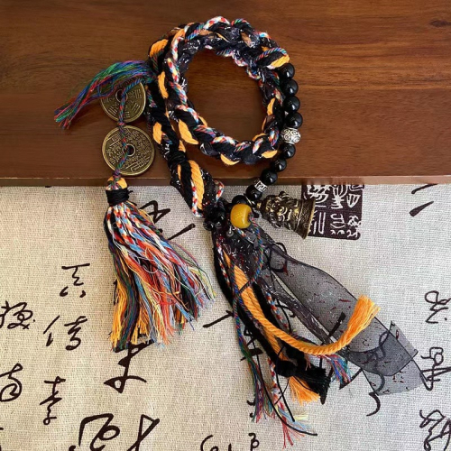 山鬼花錢 手鏈 手環 招財手鍊 開運手鍊 鈴鐺手串 百搭復古藏式手工 編織繩