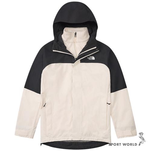 The North Face 北面 三合一連帽外套 男裝 防水 抓絨外套 米黑【運動世界】NF0A89ZPROU