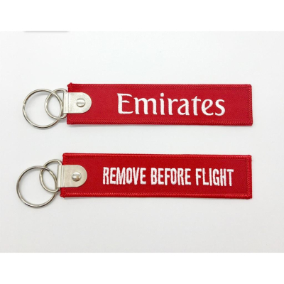 阿聯酋航空 Emirates LOGO 紅底白字 經典 刺繡飛行前拆除 鑰匙圈Remove Before Flight