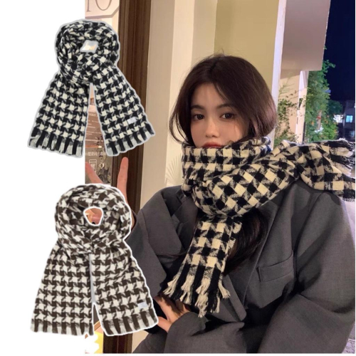 奈看服飾/24h出 好手感類羊絨材質 千鳥格氛圍感百搭圍巾/披肩
