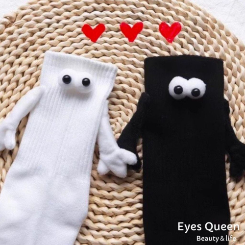 [Eyes Queen]現貨 牽手襪 情侶牽手襪 襪子 磁力牽手襪 牽手中筒襪 白襪 中筒襪 男襪 女襪 抖音網紅款襪子