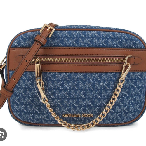 MICHAEL KORS 緹花滿版LOGO 金鏈斜背方包