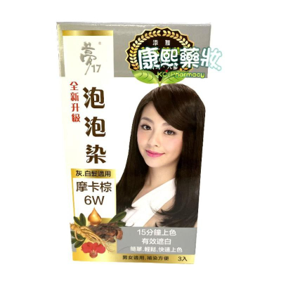 夢17泡泡染 摩卡棕6W(全新升級）3包入【短髮1包，過肩長髮3包】泡泡染髮乳 染髮劑