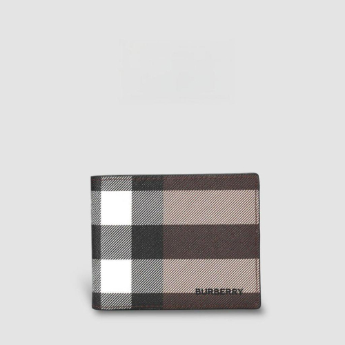 Check and Leather Bifold Wallet 品牌字母徽標 經典格紋雙摺皮夾