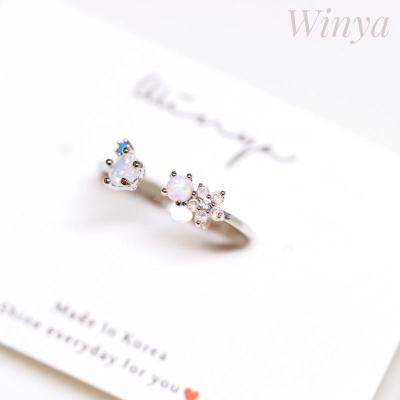 【winya 韓國飾品 現貨 】正韓 螢光小花蛋白石戒指 開口戒 限量現貨