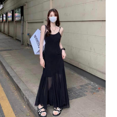 天花板級別~~炸美 細肩魚尾裙擺連邊長洋裝