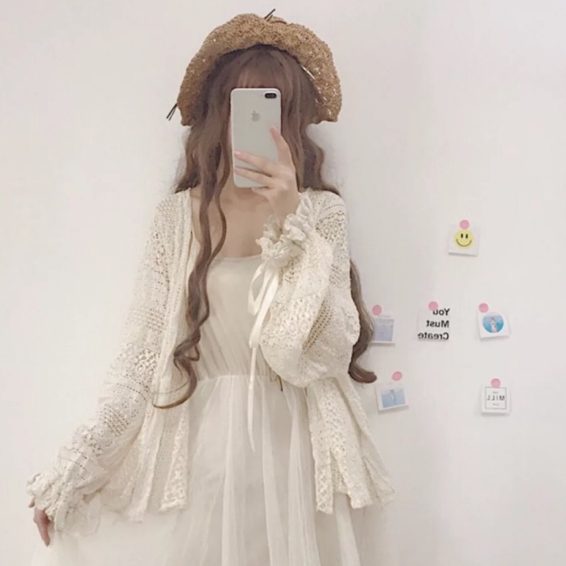 ❤️現貨在台 春夏 韓版 氣質 寬鬆 蕾絲 開襟 外套 透視 仙女 防曬 可愛 女神 罩衫 比基尼 海灘 沙灘 外罩