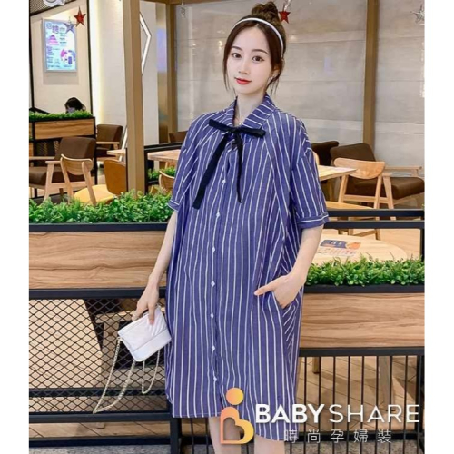 台灣現貨 綁帶棉麻襯衫裙 有口袋 短袖 洋裝 連身裙 孕婦裝 哺乳衣 BabyShare時尚孕婦裝【CA6001】