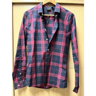 ASOS 紅黑格紋長袖襯衫 修身窄版