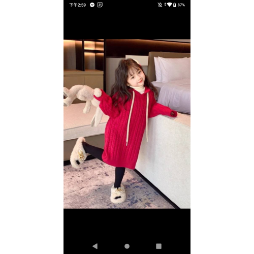 女童紅色毛衣長洋裝