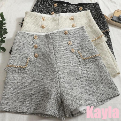 預購?免運? 小香風雙排扣粗花呢短褲 A1256 #Kayla.girl #少女愷拉