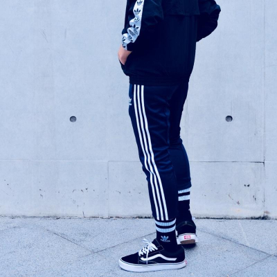 adidas Originals 修身九分條紋休閒長褲 深藍 現貨XS