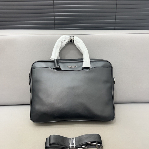 COACH蔻馳斜背包 男生公事包 Beckett 37手提袋 多隔層電腦包 黑色皮質包包 牛皮男包 單肩包 商務出差電腦
