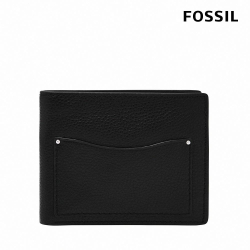 FOSSIL Anderson 波浪造型真皮零錢袋短夾-黑色 ML4579001 (禮盒組附鐵盒)