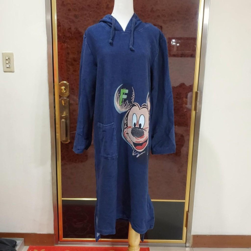 °☆ 珮齊精品舖 ☆° 米奇印花牛仔丹寧連帽連身裙 長洋 簡約風舒適可愛 秋冬款 也可當孕婦裝