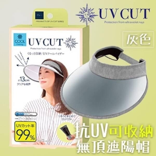 [現貨]Jenny小舖 日本正品UV CUT涼感可折收納 灰色/藍點 抗UV無頂遮陽帽 遮陽帽 涼感防曬帽 抗UV遮陽帽