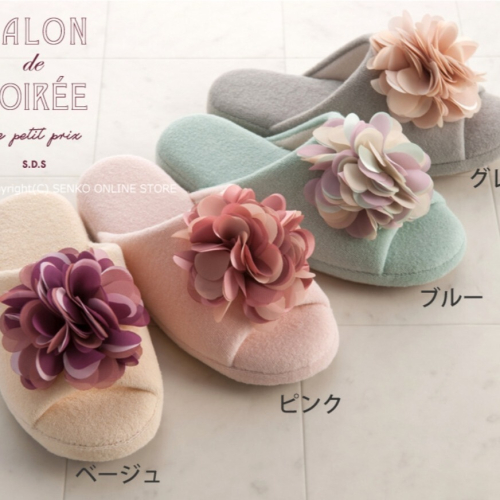 ArielWish日本SALON de SOIREE雙色花朵室內拖鞋新娘房換裝鞋伴娘禮-低反發人體工學足弓特殊設計高靜音