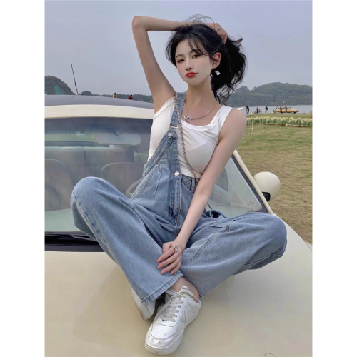 單肩不規則牛仔背帶褲