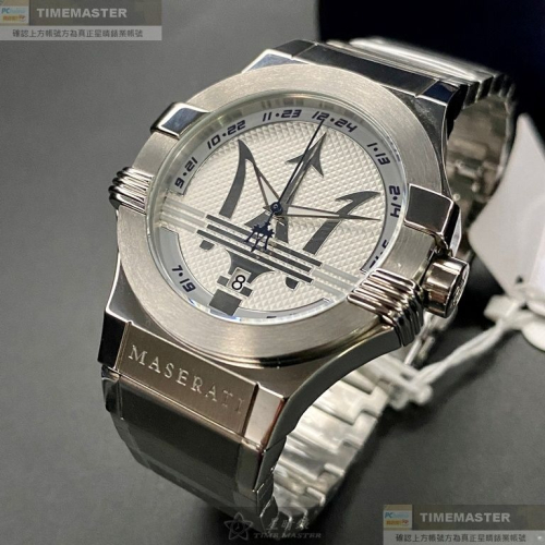 MASERATI:手錶,型號:R8853108002,男女通用錶42mm銀錶殼白色錶面精鋼錶帶款