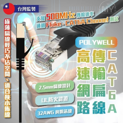 《平日快速出貨》高速網路線 CAT6A 網路線 POLYWELL 網路線扁線 電腦周邊 電腦 網路 線材