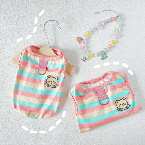 ♡【 K40 預購 】夏日清新條紋兩色小熊寵物衣服