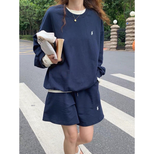 RL polo 經典款戰馬美式復古小馬標寬松長袖T 衛衣 休閒短褲 運動短褲 套裝 上衣，清爽有氣質