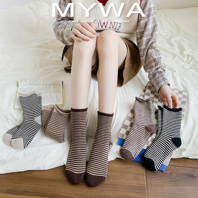 MyWa™️女生襪子系列 秋冬毛圈線條長襪 厚襪 日系保暖襪 捲捲襪 W59