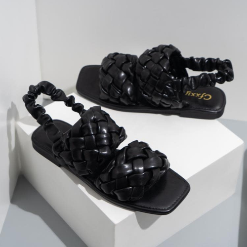 涼鞋 women sandals跨境熱銷編織平底女slides外穿一字涼拖女flats