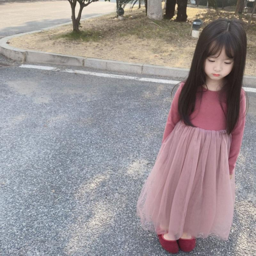 預購春秋款ins韓版 女童小童澳絨氣質長袖蓬蓬紗裙 素色連衣裙 公主裙 紗裙軟紗舒服 洋裝 裙子