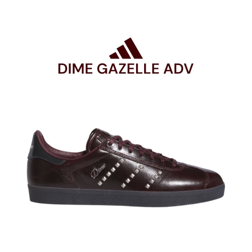 ?adidas X DIME GAZELLE ADV聯名款休閒鞋 酒紅色｜紫紅色｜黑色底｜皮革｜鉚釘｜平底鞋｜德訓鞋