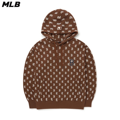 MLB 連帽上衣 帽T MONOGRAM 老花系列 波士頓紅襪隊 連帽衣 秋冬季 上衣 女款 運動休閒 居家上衣 滿版