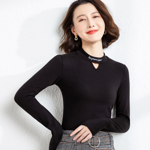 半高領加絨加厚打底衫女內搭春季新款洋氣韓版黑色保暖上衣潮