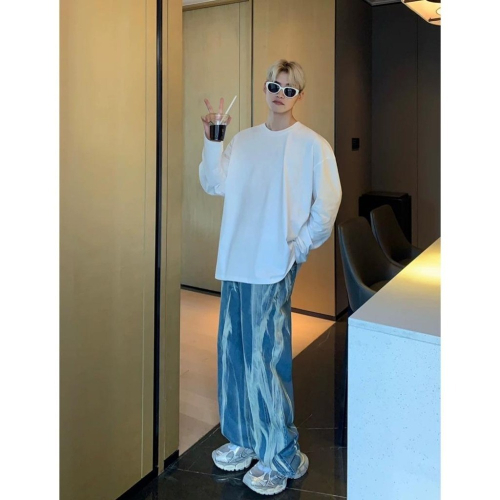 [LBT.only] #韓國#現貨 紮染潑墨牛仔長褲 牛仔褲 寬褲 紮染 潑墨 設計感 水洗 做舊 復古 闊腿 落地