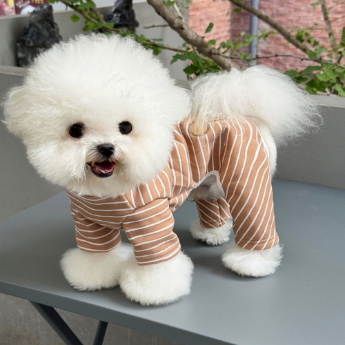 【汪喵森活】小熊條紋四腳衣 打底衣 睡衣 棉質 狗衣服 寵物衣服 秋冬服飾 小型犬 雪納瑞 比熊 貴賓 貓咪
