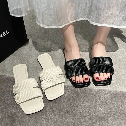 拖鞋 女2023新款女鞋春夏正韓方頭魚嘴涼女式外穿平底批髮