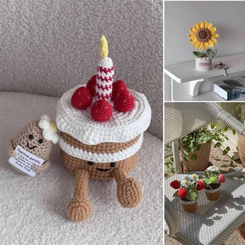 ???????? ♡ 預購｜韓國家居・Papergarden 毛線鉤針織向日葵 草莓花盆 生日蛋糕 生日禮物 畢業禮物