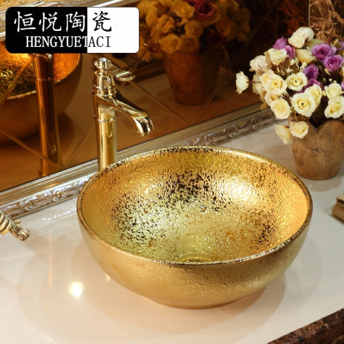 景德鎮臺上盆鍍金圓形歐式藝術臺盆仿古洗臉盆家用復古陶瓷洗手盆