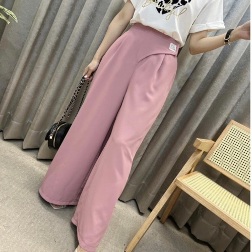 現貨♡ 74746 側腰車章 造型腰頭 雪紡 寬褲 女寬褲 女長褲 韓版 後鬆緊