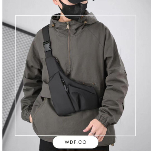 WDF.CO現貨｜2024歐美新款防盜隨身包│黑藍灰橘4色外出防水槍包│三角包│有拉鍊│隔層多口袋│旅行包│容量大