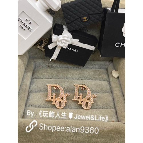 DIOR 超美 經典 基本款 字母 玫瑰金 珍珠 二手 造型 耳環