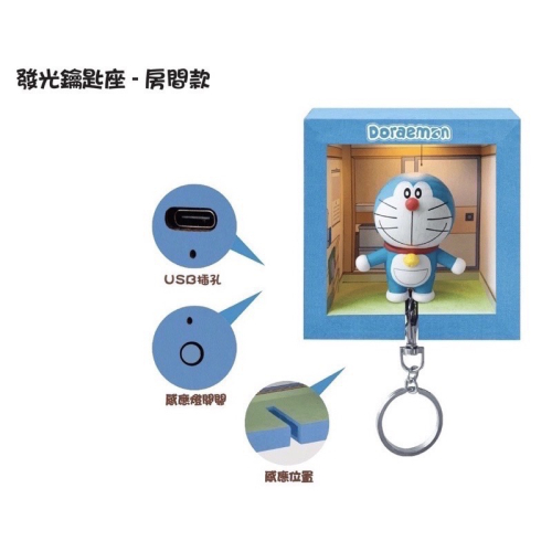 哆啦A夢 發光鑰匙座 房間款 LED感應燈 USB充電，哆啦A夢木頭公仔