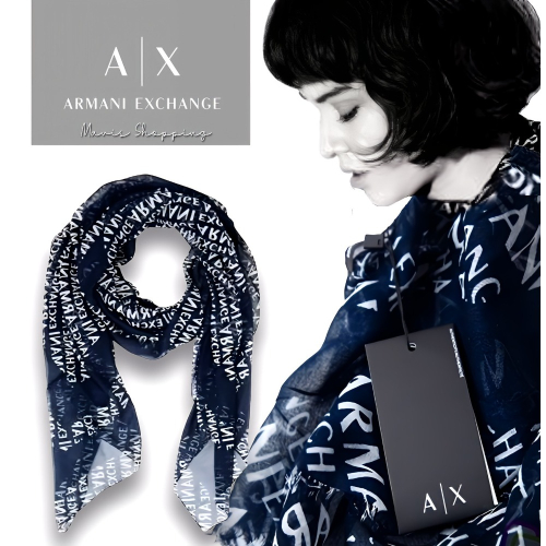 全新ARMANI EXCHANG-阿瑪尼 Exchange中性 圍巾/ 海軍藍