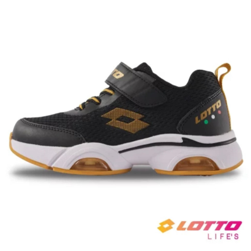 金英鞋坊2館 LOTTO樂得-義大利第一品牌 童款D AIR 輕量雙氣墊跑鞋 3830-黑金 超低直購價390元