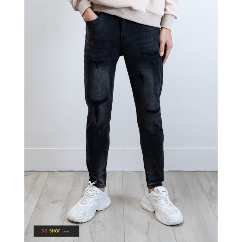 【S2店】帥到掉渣 一定要買 大彈力多重造型補丁 牛仔長褲 水洗黑褲