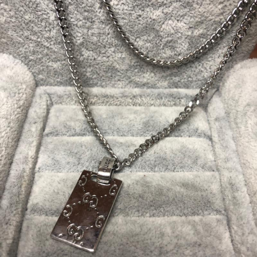 GUCCI 亮銀 軍牌 塗鴉 經典紋路 二手 項鍊