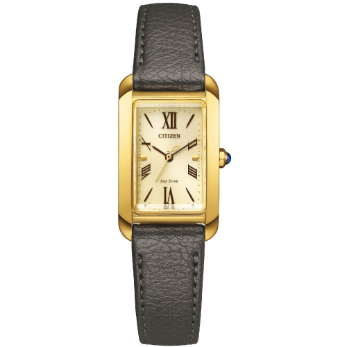CITIZEN 星辰 L系列優雅金色長方形皮帶光動能腕錶EW5622-09P