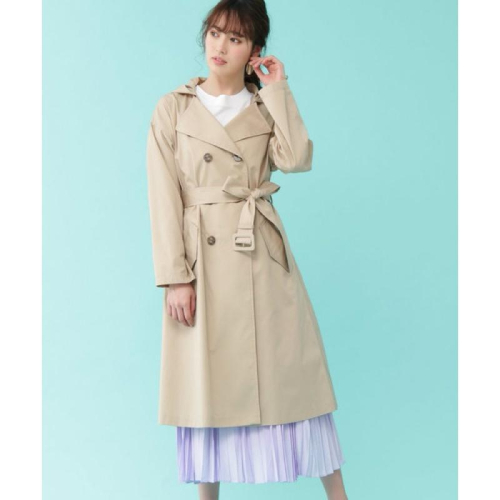 全新吊牌在 JILL by JILLSTUART 連帽2 way 翻領雙排釦風衣 卡其S