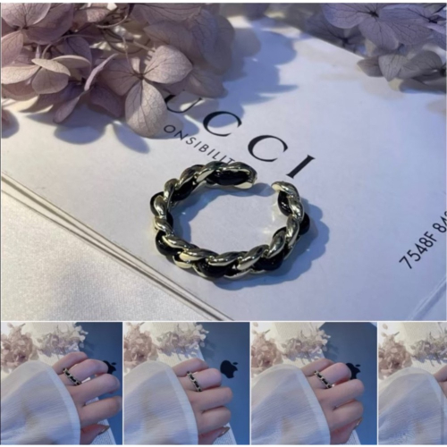 小香風皮革編織黑金戒指