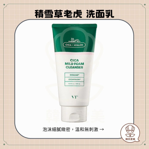【韓氏愛美】VT COSMETICS 積雪草溫和泡沫洗面乳300ml 積雪草老虎 家庭用洗面乳 溫和 洗去多餘的油脂